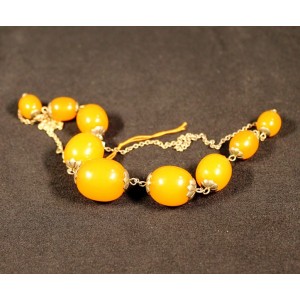 Vintage natural amber beads necklace in silver